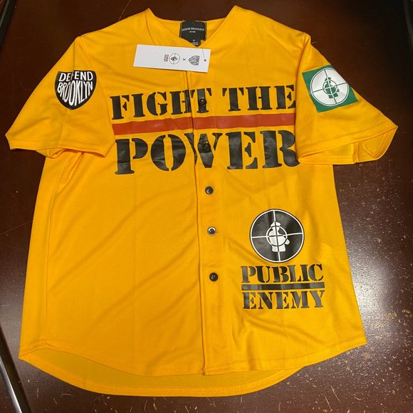 Defend Brooklyn Mens Yellow Public Enemy Fight The Power Jersey S - Picture 1 of 4